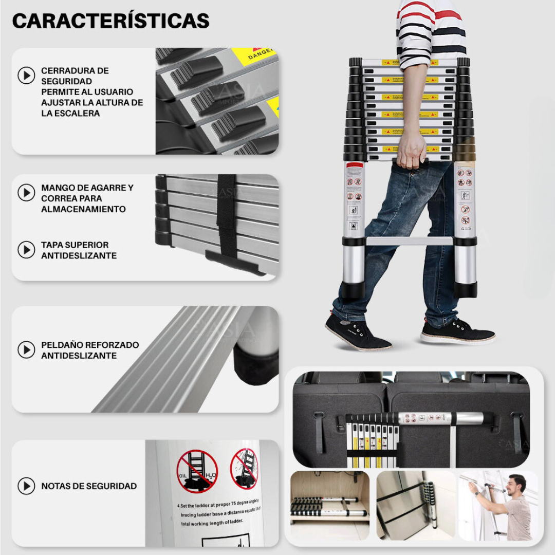 Escalera telescópica retráctil portátil 2.6m