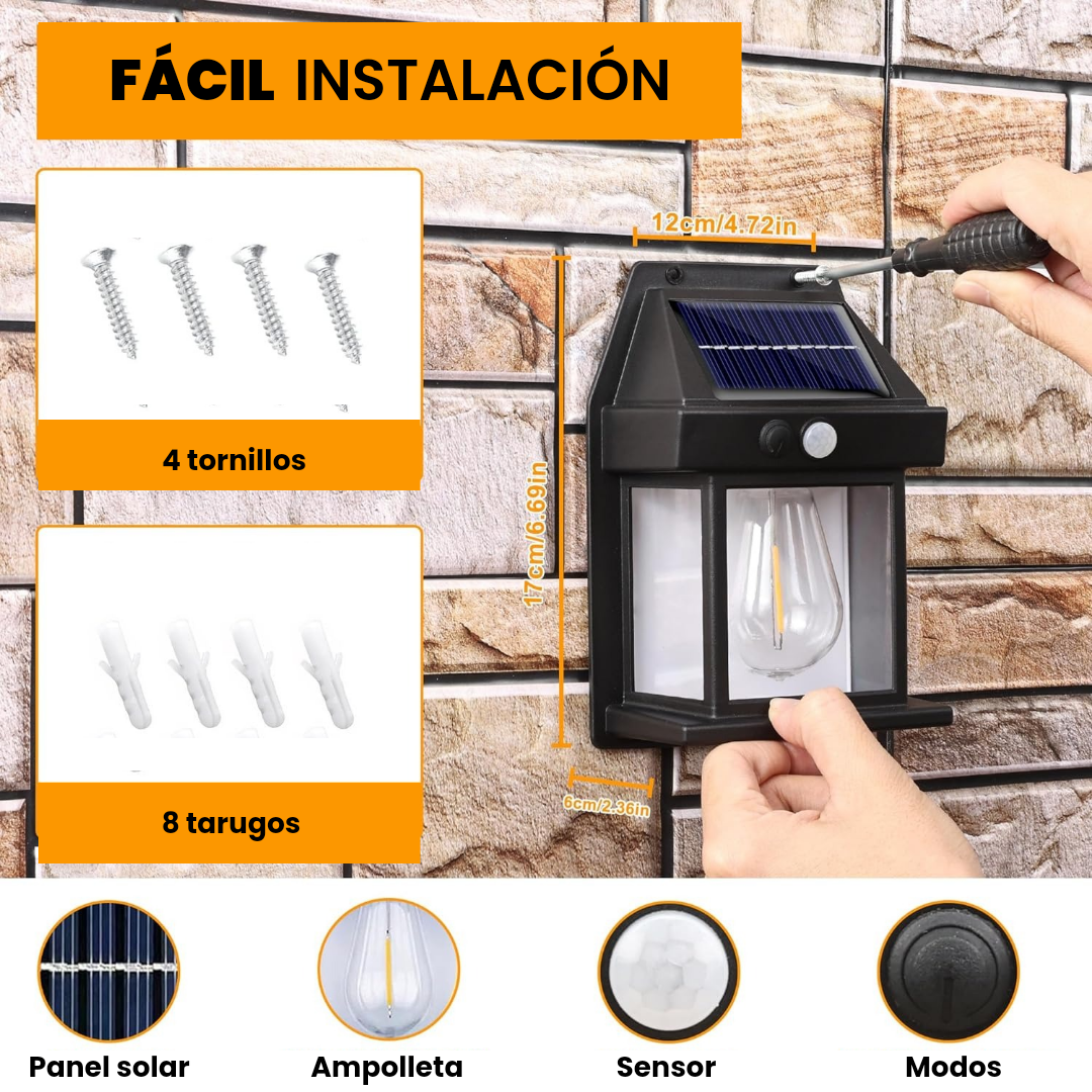 Aplique solar vintage de pared con sensor de movimiento (2ud)