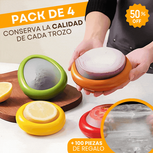 SET DE 4 RECIPIENTE HERMETICOS + 100 CUBRE ALIMENTOS DE REGALO